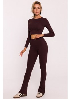 Moe prążkowane legginsy z rozcięciami brązowe M816 ze sklepu intimiti.pl w kategorii Spodnie damskie - zdjęcie 187891191