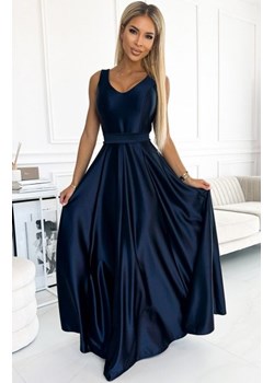 Numoco 508-1 CINDY długa satynowa suknia z dekoltem i kokardą ze sklepu intimiti.pl w kategorii Sukienki - zdjęcie 187891401