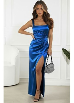 Długa satynowa suknia z wiązaniem gorsetowym chabrowa ze sklepu intimiti.pl w kategorii Sukienki - zdjęcie 187891412