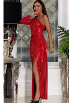 *Błyszcząca czerwona długa sukienka z szarfą Celine ze sklepu intimiti.pl w kategorii Sukienki - zdjęcie 187891444