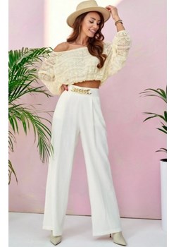 Szerokie spodnie plazzo ecru 0011 ze sklepu intimiti.pl w kategorii Spodnie damskie - zdjęcie 187891484
