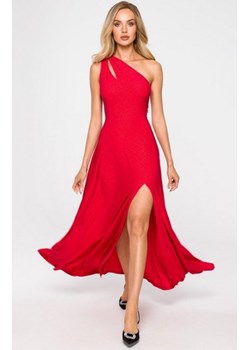 Błyszcząca czerwona długa sukienka z wycięciem M718 ze sklepu intimiti.pl w kategorii Sukienki - zdjęcie 187892112