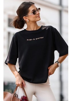 Oversizowy t-shirt Prêt-à-porter damski czarny ze sklepu intimiti.pl w kategorii Bluzki damskie - zdjęcie 187892233
