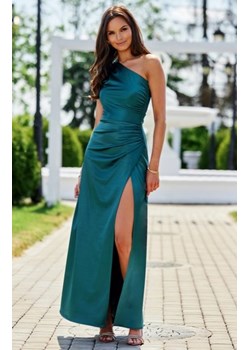 Asymetryczna satynowa sukienka maxi zielona 0461 ze sklepu intimiti.pl w kategorii Sukienki - zdjęcie 187892380