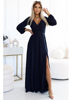 Numoco 572-1 NELA połyskująca długa suknia z dekoltem i długim rękawkiem ze sklepu intimiti.pl w kategorii Sukienki - zdjęcie 187892502