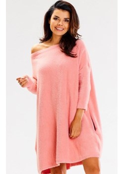 Awama A618 oversizowa sukienka sweterkowa różowa ze sklepu intimiti.pl w kategorii Sukienki - zdjęcie 187892862