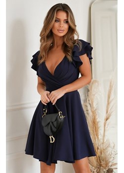 Bicotone rozkloszowana sukienka granatowa z falbankami 281 ze sklepu intimiti.pl w kategorii Sukienki - zdjęcie 187892973