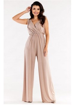 Awama A552 błyszczący kombinezon wieczorowy beżowy ze sklepu intimiti.pl w kategorii Kombinezony damskie - zdjęcie 187893074