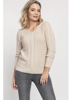 MKM SWE186 sweterek z dekoltem beżowy ze sklepu intimiti.pl w kategorii Swetry damskie - zdjęcie 187893522
