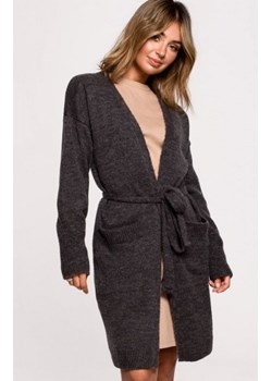 Grafitowy kardigan z paskiem BK077 ze sklepu intimiti.pl w kategorii Swetry damskie - zdjęcie 187894250