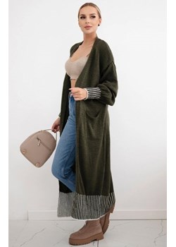 Długi kardigan z kieszeniami khaki ze sklepu intimiti.pl w kategorii Swetry damskie - zdjęcie 187894370