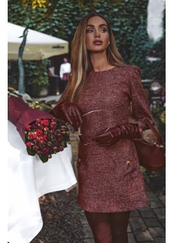 Moe sukienka tweedowa z kieszonkami bordowa M870 ze sklepu intimiti.pl w kategorii Sukienki - zdjęcie 187894494