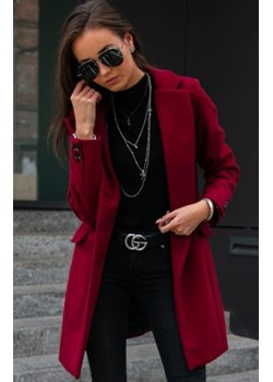 Elegancki płaszcz bordowy Roco P012 ze sklepu intimiti.pl w kategorii Płaszcze damskie - zdjęcie 187894960