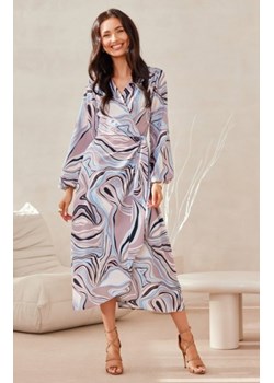 *Camellia przekładana sukienka midi z wiązaniem w kwiaty 10F ze sklepu intimiti.pl w kategorii Sukienki - zdjęcie 187895073