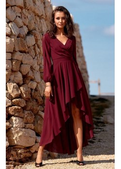 Asymetryczna maxi sukienka szyfonowa bordowa ze sklepu intimiti.pl w kategorii Sukienki - zdjęcie 187895612