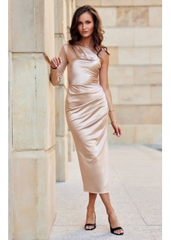 Roco satynowa sukienka midi asymetryczna złota ze sklepu intimiti.pl w kategorii Sukienki - zdjęcie 187895654
