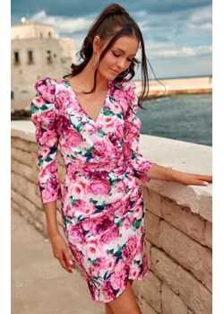 Roco 329 dopasowana sukienka w jasne kwiaty E12 ze sklepu intimiti.pl w kategorii Sukienki - zdjęcie 187895670