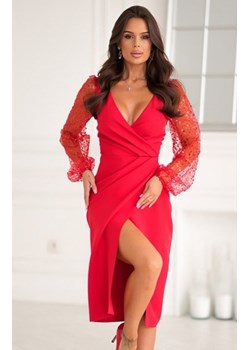 Bicotone midi sukienka z cekinowymi rękawami czerwona ze sklepu intimiti.pl w kategorii Sukienki - zdjęcie 187897141