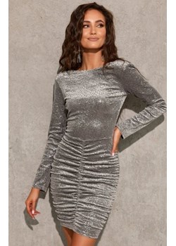 Roco 0443 cekinowa mini sukienka z poduszkami na ramionach szara ze sklepu intimiti.pl w kategorii Sukienki - zdjęcie 187897381