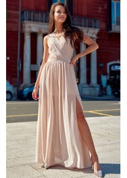Elegancka szyfonowa sukienka beżowa 0213 ze sklepu intimiti.pl w kategorii Sukienki - zdjęcie 187897401