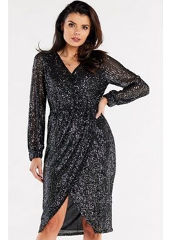 Awama A565 cekinowa sukienka midi grafitowa ze sklepu intimiti.pl w kategorii Sukienki - zdjęcie 187897404