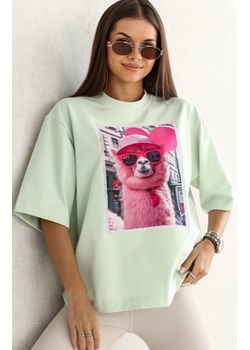 Oversizowy t-shirt damski lama pistacjowy ze sklepu intimiti.pl w kategorii Bluzki damskie - zdjęcie 187897500