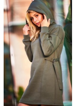 Dresowa sukienka z kapturem khaki M331 ze sklepu intimiti.pl w kategorii Sukienki - zdjęcie 187897590