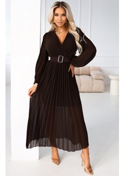 Numoco 414-11 KLARA plisowana elegancka sukienka midi z paskiem i dekoltem ze sklepu intimiti.pl w kategorii Sukienki - zdjęcie 187897713