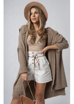 Osher asymetryczny kardigan damski z kapturem mocca ze sklepu intimiti.pl w kategorii Swetry damskie - zdjęcie 187897804