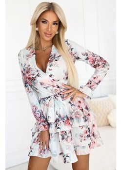 Numoco 297-3 CAROLINE zwiewna sukienka w kwiaty z kopertowym dekoltem i falbanami ze sklepu intimiti.pl w kategorii Sukienki - zdjęcie 187897970
