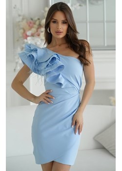 Bicotone mini sukienka błękitna na jedno ramię z piórkami ze sklepu intimiti.pl w kategorii Sukienki - zdjęcie 187898644