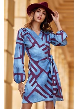 Wiązana sukienka mini z bufiastymi rękawami E96 ze sklepu intimiti.pl w kategorii Sukienki - zdjęcie 187899222