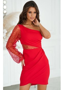 Bicotone mini sukienka cekinowa na jedno ramię czerwona ze sklepu intimiti.pl w kategorii Sukienki - zdjęcie 187899343