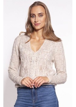 MKM SWE267 ażurowy, rozpinany sweterek damski beżowy ze sklepu intimiti.pl w kategorii Swetry damskie - zdjęcie 187899682
