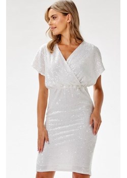 Awama A698 kopertowa sukienka cekinowa midi  biała ze sklepu intimiti.pl w kategorii Sukienki - zdjęcie 187899724