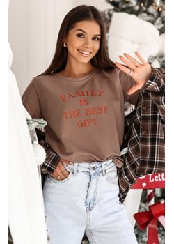 Świąteczny t-shirt damski Family cappucino ze sklepu intimiti.pl w kategorii Bluzki damskie - zdjęcie 187899824