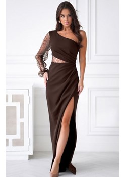 Bicotone asymetryczna maxi sukienka z cekinami brązowa ze sklepu intimiti.pl w kategorii Sukienki - zdjęcie 187900303