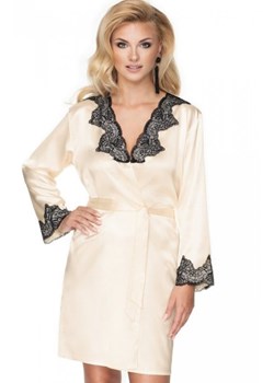 Satynowy szlafrok kremowy Juniper ze sklepu intimiti.pl w kategorii Szlafroki damskie - zdjęcie 187900443