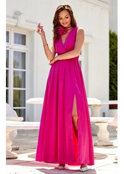 Satynowa maxi sukienka z ozdobną różą amarantowa ze sklepu intimiti.pl w kategorii Sukienki - zdjęcie 187900563