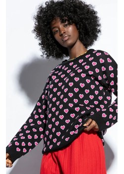 Fobya F1806 bawełniany sweter w serduszka czarny ze sklepu intimiti.pl w kategorii Swetry damskie - zdjęcie 187900692