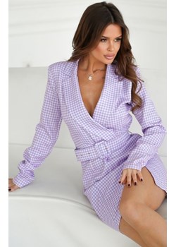*Elegancka sukienka marynarkowa pepitka lila-róż ze sklepu intimiti.pl w kategorii Sukienki - zdjęcie 187900703