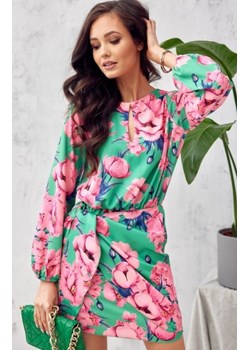 Kwiatowa mini sukienka z wiązaniem F67 ze sklepu intimiti.pl w kategorii Sukienki - zdjęcie 187900792