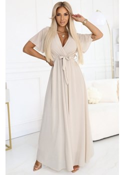 Numoco 545-3 długa sukienka z plisowanym dekoltem i wiązaniem ze sklepu intimiti.pl w kategorii Sukienki - zdjęcie 187901214