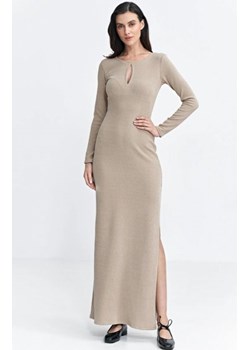 Sukienka maxi z łezką na dekolcie beżowa ze sklepu intimiti.pl w kategorii Sukienki - zdjęcie 187901523