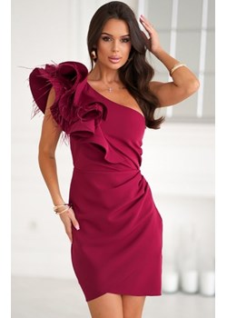 Bicotone mini sukienka na jedno ramię z piórkami bordowa ze sklepu intimiti.pl w kategorii Sukienki - zdjęcie 187901562