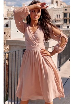 Szyfonowa sukienka midi cappucino 0372 ze sklepu intimiti.pl w kategorii Sukienki - zdjęcie 187901632