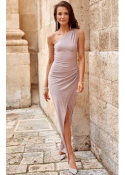 Elegancka cappucino sukienka z brokatem 274 ze sklepu intimiti.pl w kategorii Sukienki - zdjęcie 187902232