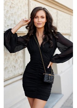 Dopasowana mini sukienka z bufiastymi rękawami czarna ze sklepu intimiti.pl w kategorii Sukienki - zdjęcie 187902463