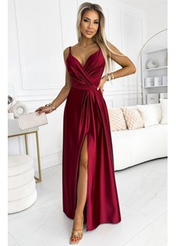 Numoco 512-6 JULIET elegancka długa satynowa suknia z dekoltem i rozcięciem na nogę ze sklepu intimiti.pl w kategorii Sukienki - zdjęcie 187902643
