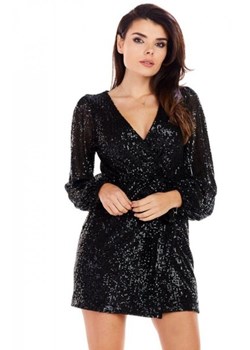 Kopertowa sukienka z cekinami czarna A350 ze sklepu intimiti.pl w kategorii Sukienki - zdjęcie 187902813